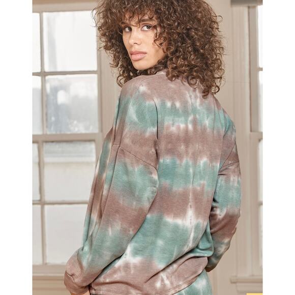 Lulus Womens M Iconic Moves Tie‎ Dye Sweatshirt Brown Green Slouchy Hippie USA - Picture 9 of 9
